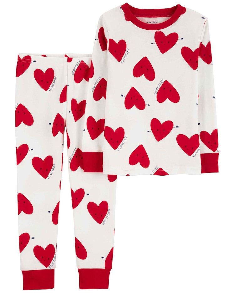 Pijama longo bebê 2 peças corações off-white | Carter's