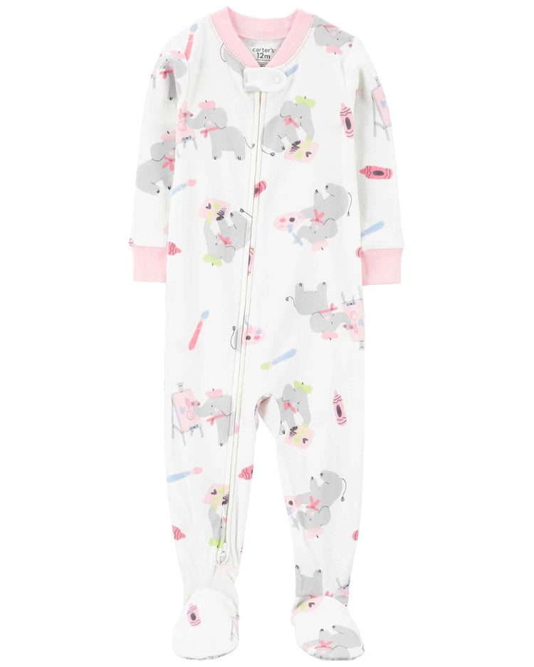 Macacão pijama bebê com pézinho elefante branco | Carter's