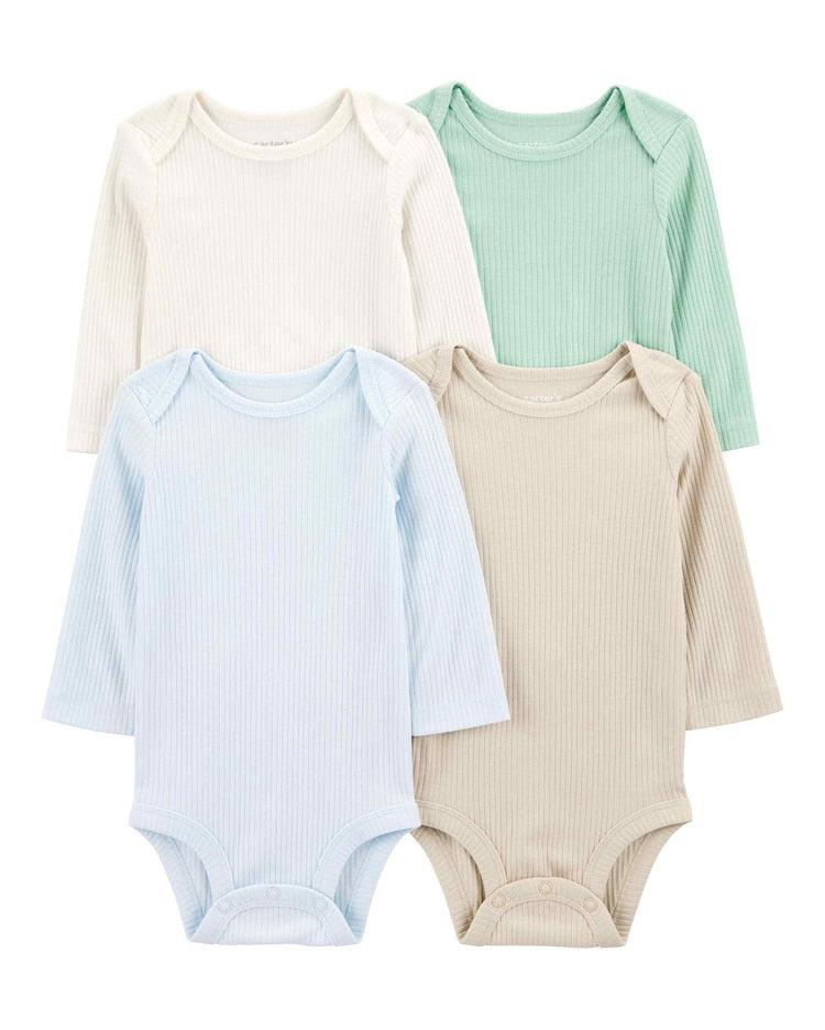 Kit body bebê 4 peças malha canelada manga longa multicor | Carter's