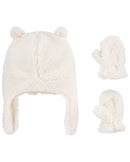 Kit touca bebê e luva peluciado branco