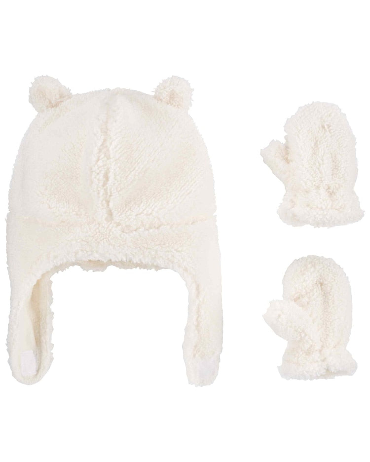 Kit touca bebê e luva peluciado branco