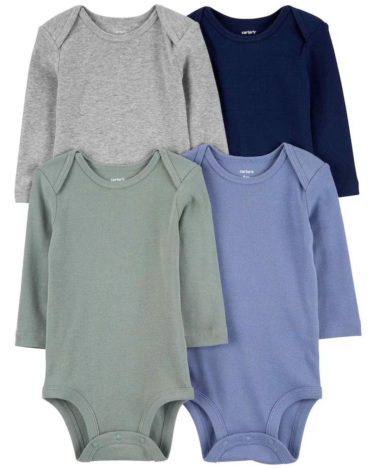 Kit body bebê 4 peças manga longa liso básico multicor |