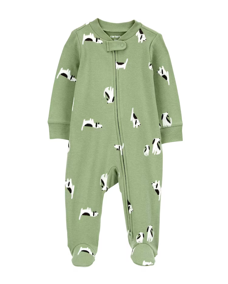 Macacão pijama bebê com pezinho cachorro verde |
