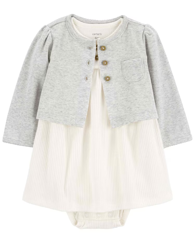 Vestido bebê canelado mescla com casaco multicor | Carter's