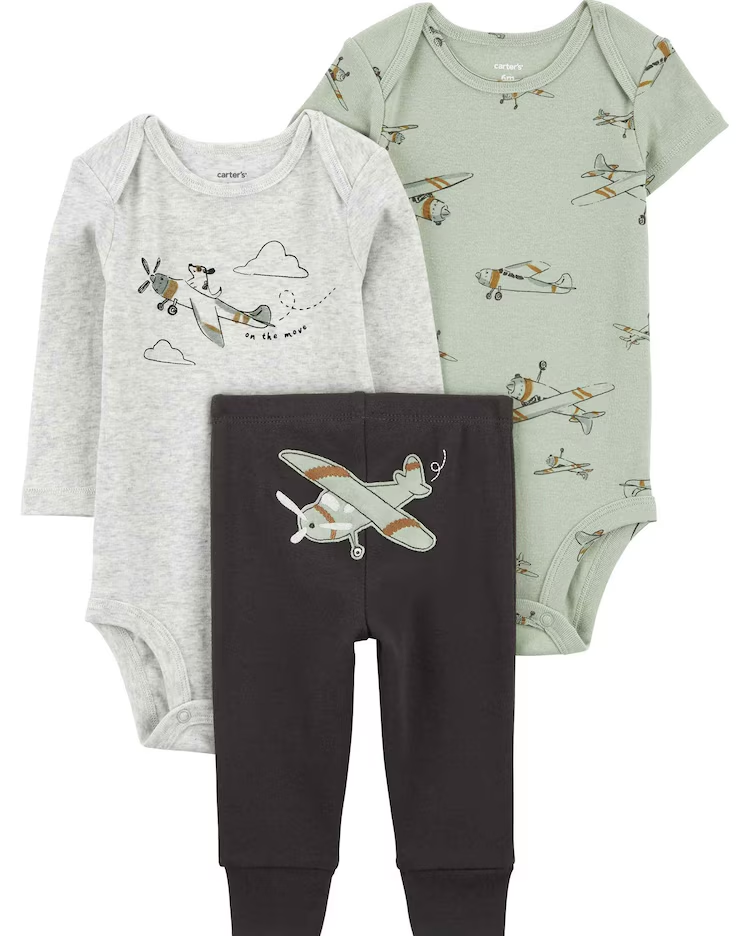 Conjunto longo bebê 3 peças aviões multicor |