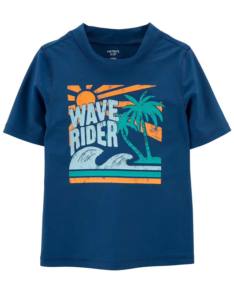 Camiseta de praia infantil de sol e coqueiro azul |