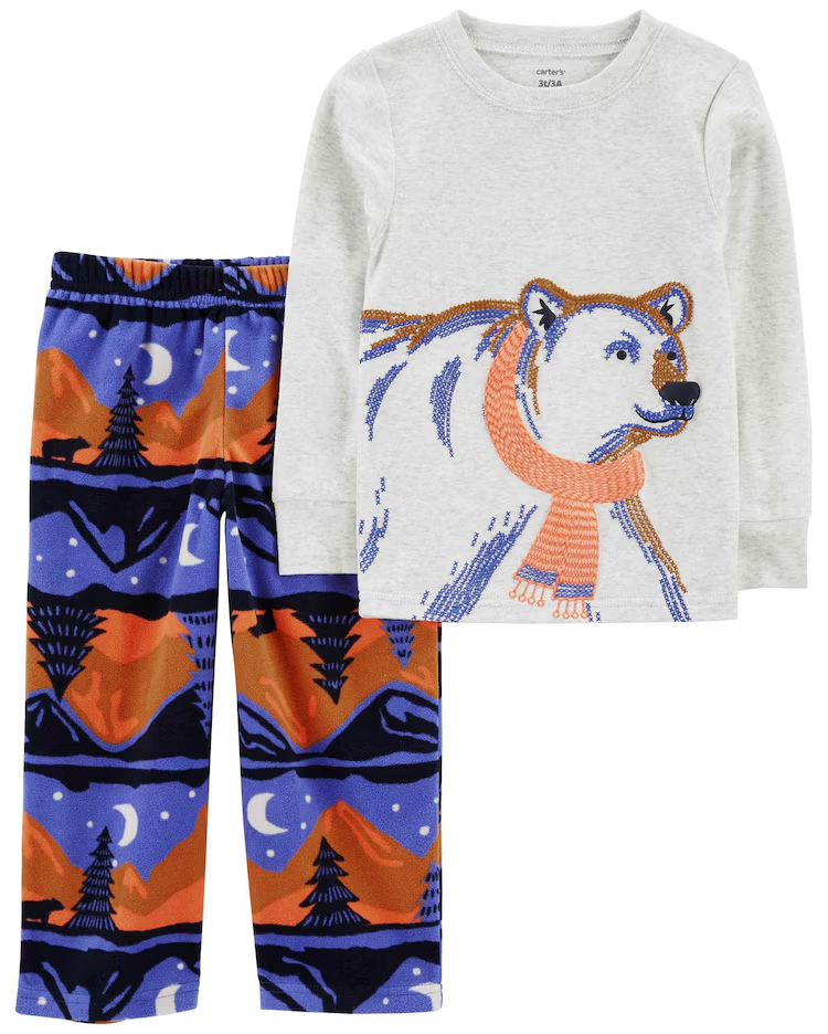 Pijama longo infantil 2 peças em fleece urso multicor |