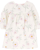 Vestido bebê manga longa texturizado floral off-white | Carter's