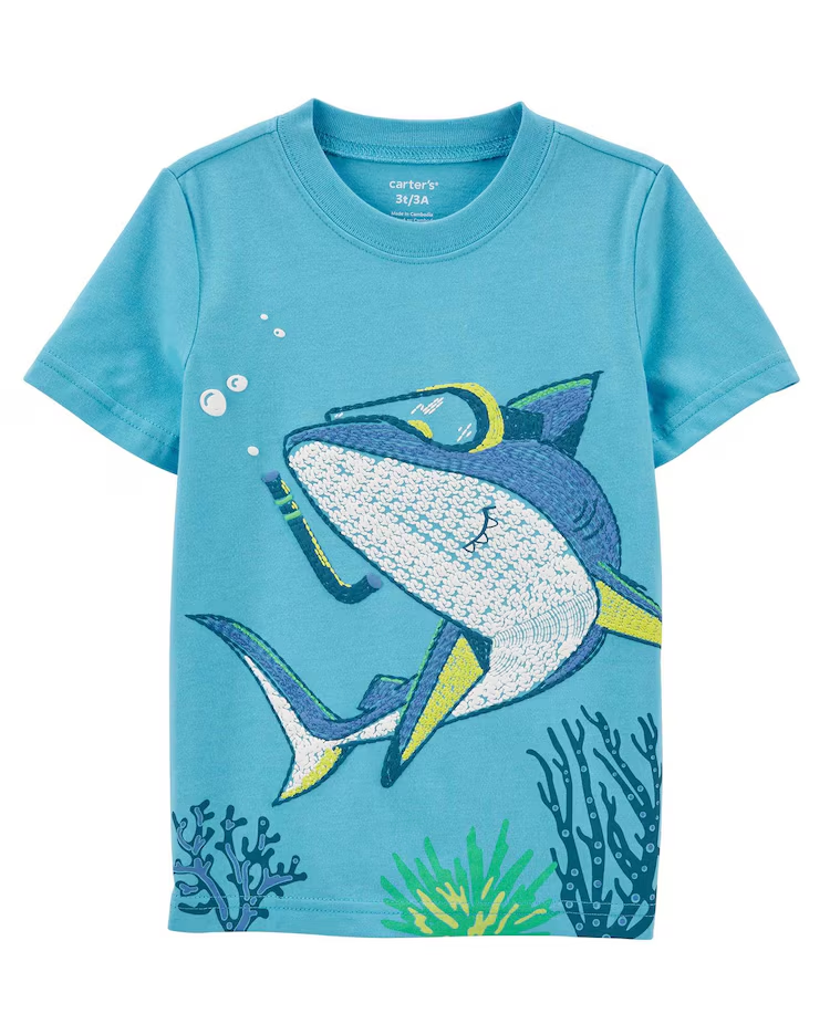 Camiseta infantil manga curta tubarãozinho azul |