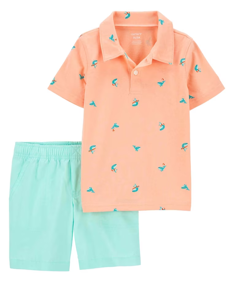 Conjunto curto infantil 2 peças baleia surfista multicor |