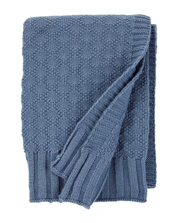Cobertor bebê de tricot trabalhado azul |