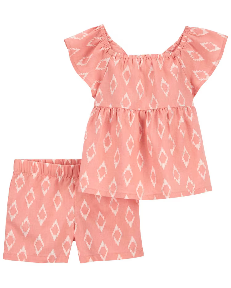 Conjunto curto infantil 2 peças geométrico com laço rosa |