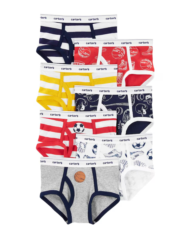 Kit cueca infantil slip 7 peças estampa de esporte vermelho |
