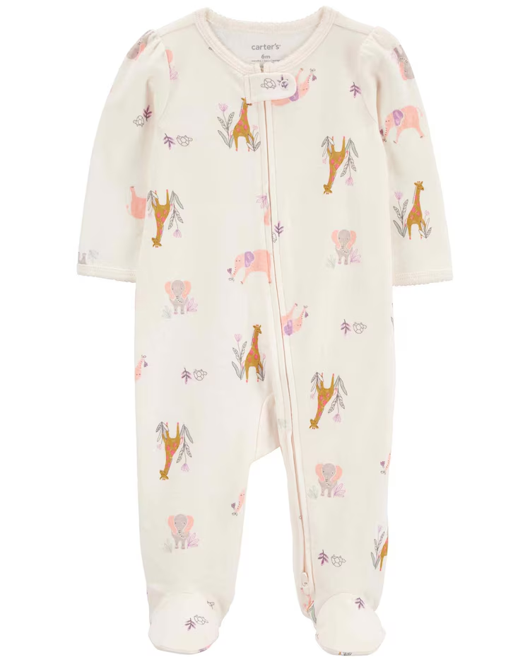Macacão bebê elefante e girafas off-white | Carter's