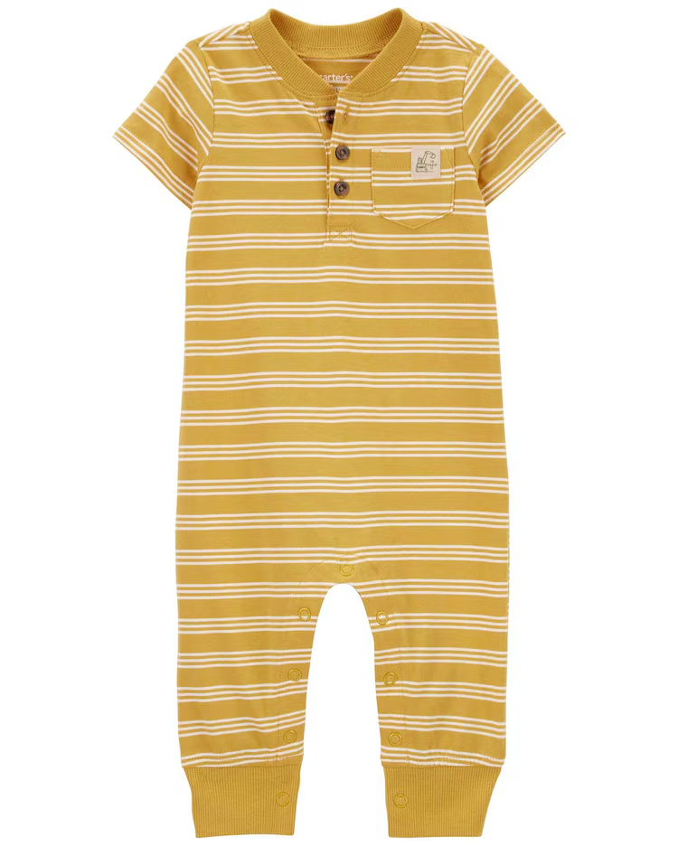 Macacão bebê com listras amarelo |