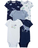 Kit body bebê 5 peças dinossauros listras azul |