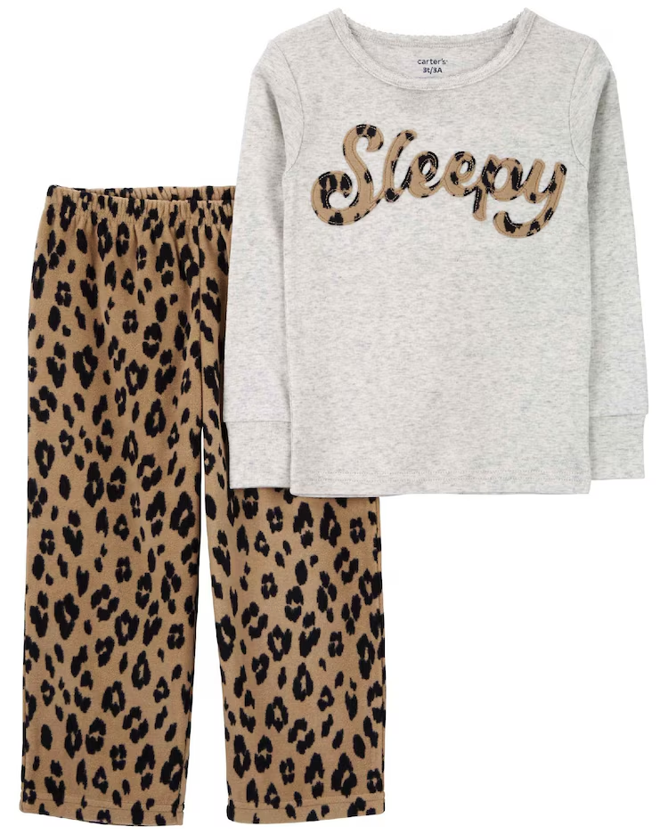 Pijama longo infantil 2 peças fleece onça multicor |