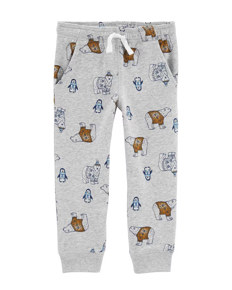 Calça de moletom infantil urso e pinguim cinza |