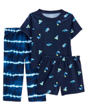 Pijama longo infantil 3 peças peixinhos azul |