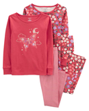 Pijama longo infantil 4 peças borboleta e floral rosa |