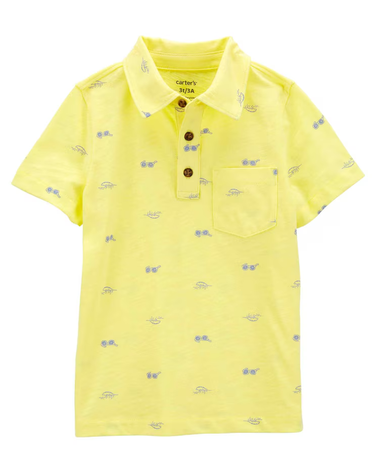 Camisa polo infantil com bolso óculos e ondas amarela |