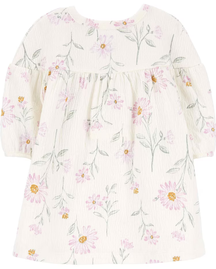 Vestido bebê manga longa texturizado floral off-white | Carter's