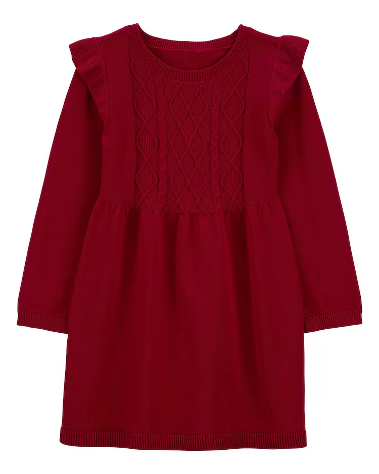 Vestido infantil babados com manga longa vermelho |