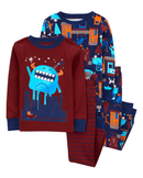 Pijama longo infantil 4 peças listrado monstrinho multicor |